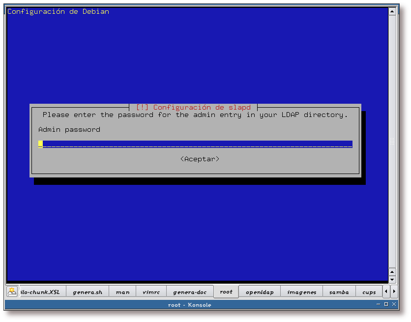 Configuración de slapd, clave de administrador